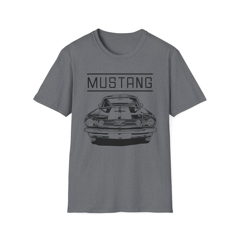 Vintage Ford Mustang T-shirt exuding a retro vibe, perfect for car enthusiasts and vintage lovers. This unisex T-shirt, made from 100% ring-spun cotton, offers a lightweight and comfortable fit for all-year wear. With a classic crew neckline and vers