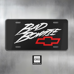 This Bad Bowtie Chevrolet Vanity Plate is perfect for car enthusiasts looking to add a personalized touch to their vehicles. The vibrant colors and unique design make it a great addition to your car's front or back license plate. Ideal for Chevrolet