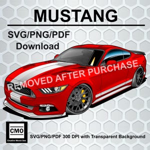 Red Ford Mustang SVG/PNG/Pdf | Digital Download | 300 dpi Transparent Background | Clip Art Digital Download | This is NOT a cut file