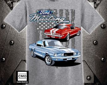 Shelby Mustang T-Shirt: American Flag, Mustang GT Fastback