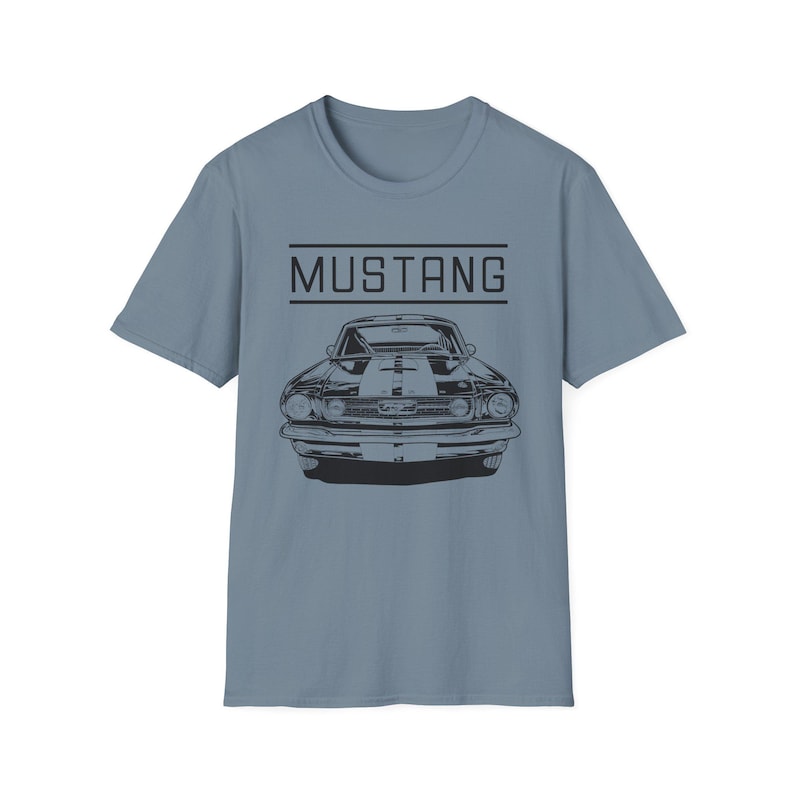 Vintage Ford Mustang T-shirt exuding a retro vibe, perfect for car enthusiasts and vintage lovers. This unisex T-shirt, made from 100% ring-spun cotton, offers a lightweight and comfortable fit for all-year wear. With a classic crew neckline and vers