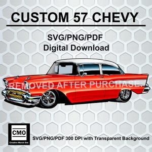 1957 Chevy Belair Clipart: Illustration av klassisk bil (digital nedladdning)