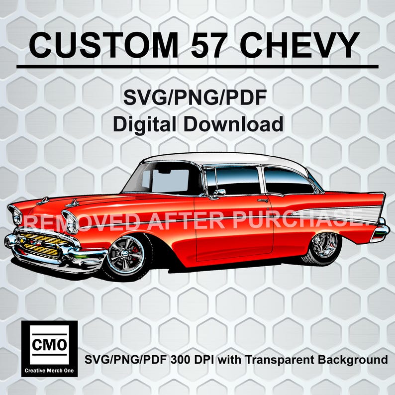1957 Chevy Belair Clipart: Classic Car Illustration (digital Download ...