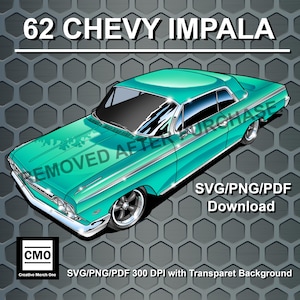 1962 Chevy Impala Clipart: Vintage Car Design (Digital Download)