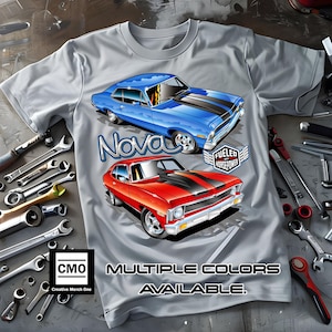 Classic Chevy Nova Fueled By Horsepower T-Shirt, Muscle Car Enthusiast Tee, Vintage Car Lover Gift, Nova Bowtie Gear Shirt, Car Guy