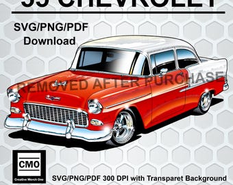Classic 55 Chevy Bel Air SVG/PNG/Pdf| 300 dpi Transparent Background| Print On Demand Ready| Clip Art Download| This is NOT a cut file