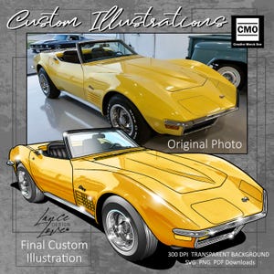Custom Hand Drawn Art, Digital Art, 16&quot;x20&quot; Print, Car Guy Art, Custom Portrait, Automotive Art, Man Cave Gift, Personalized Auto Portrait