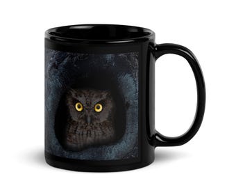 Moonlit Owls in the Hollow - 11oz Black Gloss Mug