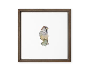 House Sparrow Watercolor – 12" Framed Canvas Art