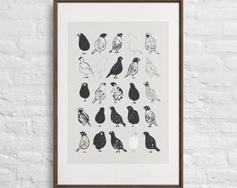 The Gathering of Ink Birds - Framed Canvas Wall Decor