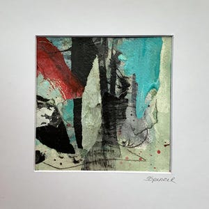 Oryginalny abstrakcyjny kolaż w technice mieszanej, podpisany ręcznie