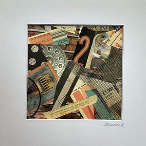 Original mixed media abstract collage expressionist signed 8 x 8
