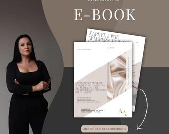May include: An image promoting an e-book with the title "E-BOOK" and the text "Secrets of Perfect Eyelash Extensions". The image features a woman in black clothing and two pages of the e-book with a white background and text.