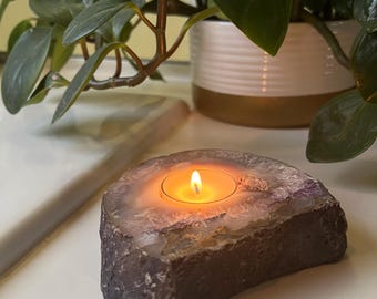 Polished Agate Geode Candle Holder: Spanish Gemstone Crystal