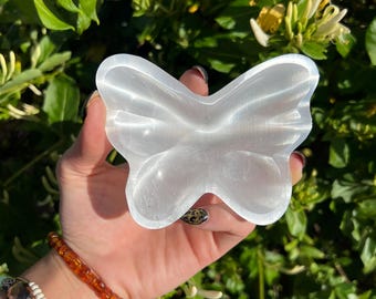 Butterfly Selenite Charging Bowl Crystal Dish For Holding Gemstones Rings Bracelets