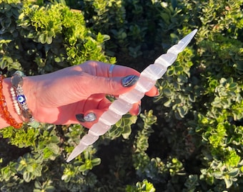Spiral Selenite Wand Double Sided Point Dagger Energy Work Natural from Morocco