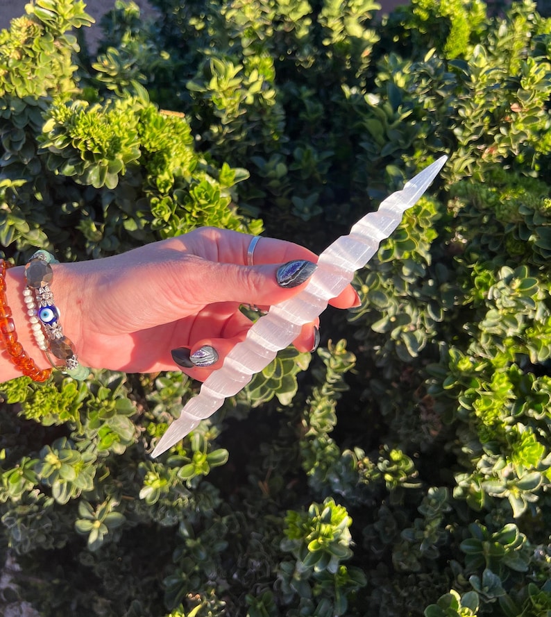 Spiral Selenite Wand Double Sided Point Dagger Energy Work Natural from Morocco image 1