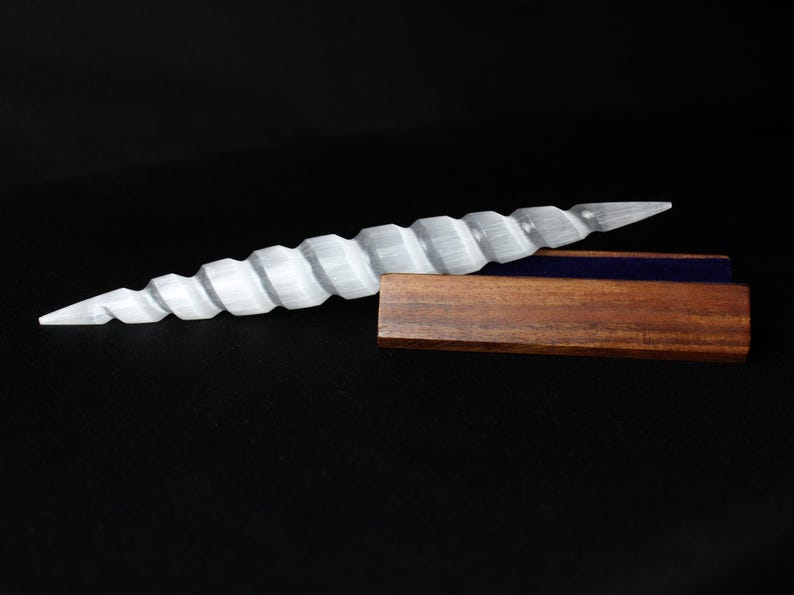 Spiral Selenite Wand Double Sided Point Dagger Energy Work Natural from Morocco image 9