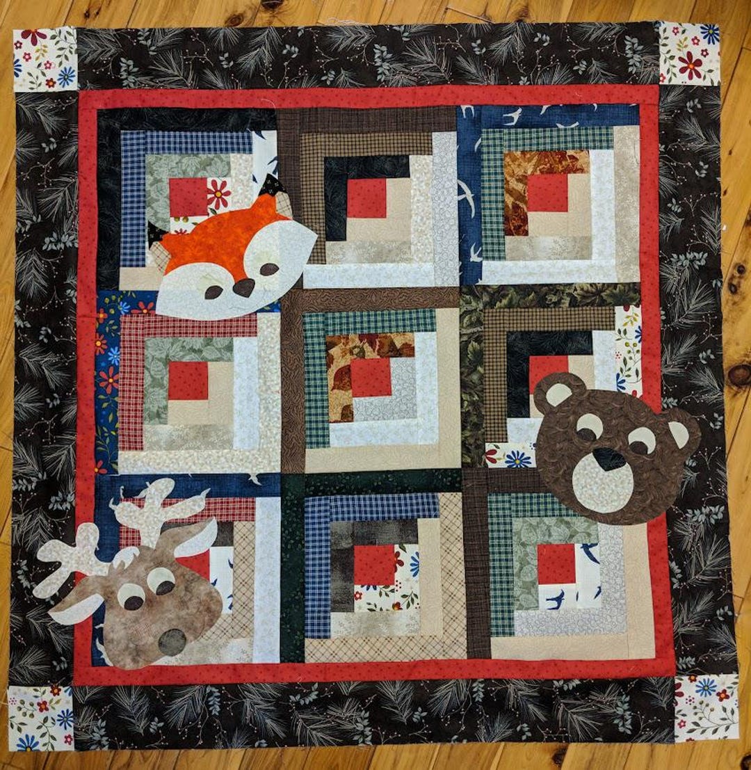 Baby Quilt for Baby Boy Nursery Decor Baby Room Quilt Log Cabin Animal ...