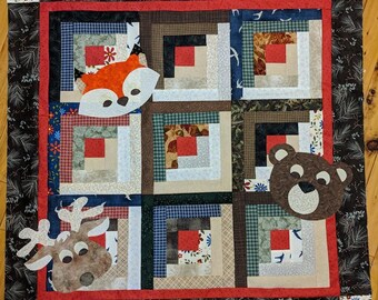 baby quilt for baby nursery decor baby room quilt log cabin forest animal quilt baby quilt block log cabin pattern