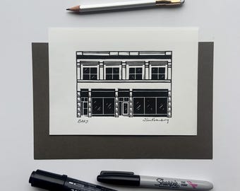 BAAY Linocut Print: Bellingham WA Art (5x7), Pacific Building
