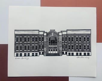 Roeder Building Linocut Print:  Bellingham WA Art (8x10")