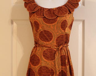 Vintage 1950s 1960s Casual Fit Flare Dress. Belted Brown Orange Paisley Medium Large Size 8 10 12