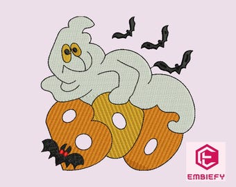Wzór haftu Ghost BOO, nietoperze na Halloween (natychmiastowe pobranie)