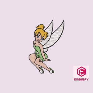 May include: A green and yellow cartoon fairy with blonde hair and wings. She is sitting with her legs crossed and her arms outstretched.