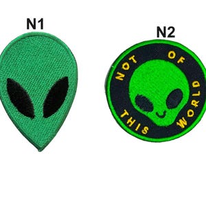 Cool Cute Alien Aliens NOT Of This WORLD Round Embroidered Iron On Sew On Patch Badge Fancy Transfer Jacket Jeans 