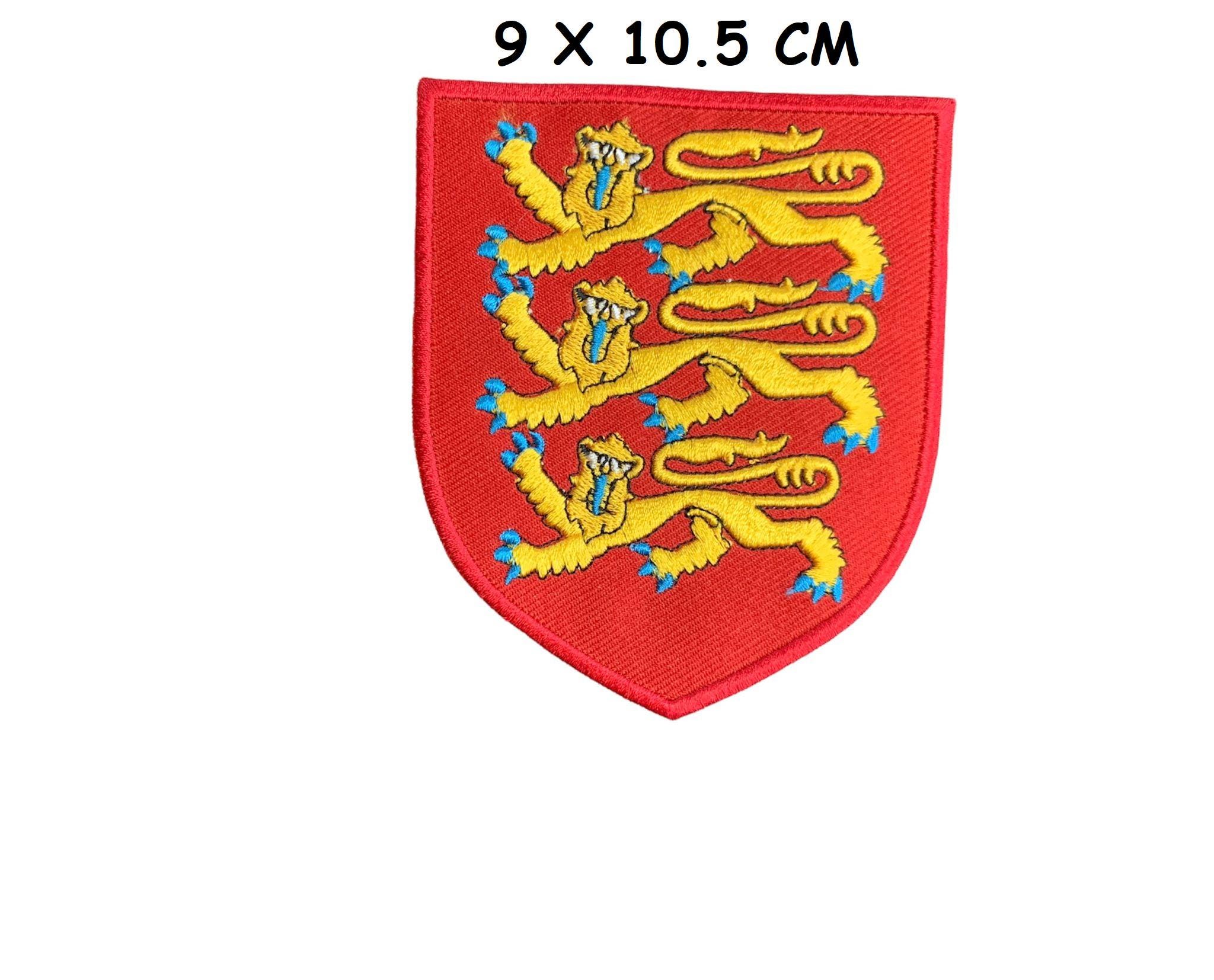 British Lion Shield England Royal Coat of arms 3 Lions Red Yellow Embroidered Iron Sew On patch Jacket Jeans Leather 1108