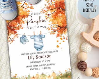 Rustic Fall Baby Shower Invitation Template | Little Pumpkins, Autumn Leaves (Canva Editable Digital Download)
