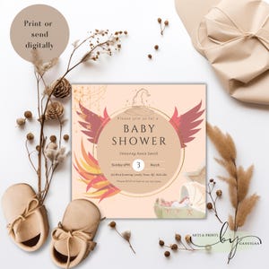 Faire-part pour baby shower sur le thème Harry Potter, fille garçon 5 x 5 po. Carré Invitation imprimable numérique, modèle de carte de voeux modifiable, Phoenix Magic