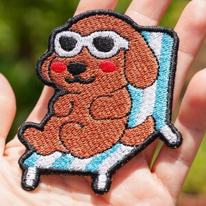 Patch de praia para cachorro Kawaii – Patch bordado fofo de cachorrinho de verão para jaqueta, bolsa, chapéu, presente para amantes de cães
