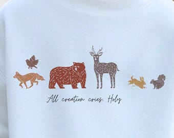 Christian Youth Crewneck Sweatshirt with Woodland Creatures, Fun Christian sweater for Kids, Perfect youth christmas gift, Present for youth