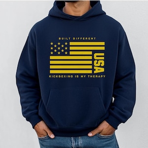 Kickboxing is My Therapy Hoodie, USA Flag Sweatshirt, Fitness Lover Gift, Kickboxing MMA shirt, Kickboxing shirt for him, Kickboxing mama