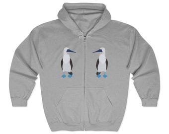 Booby Bird Design Full Zip Hoodie, Bird Enthusiast Sweatshirt, Bird Nerd hoodie gift, Gift for Nature Enthusiasts, Blue footed Booby bird