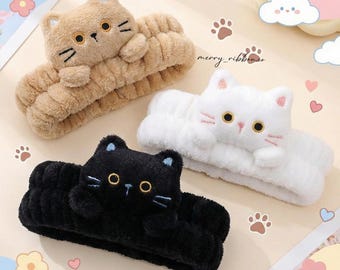 Cute Cat Face Spa Headband | Fluffy Kawaii Cat Hair Band | Cozy Home Self Care Makeup Kitty Headband | Cat Lover Gift｜MerryRibbon handmade