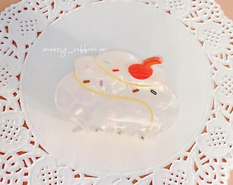 Mini Acetate Cake Claw Clip | Kawaii Dessert Hair Accessory | Cute Cherry Cream Cake Hair Clip | Baby Soft Girl Style Gift | GAL MerryRibbon