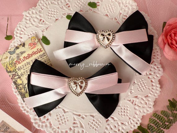 MerryRibbon Handmade Lovely Duo Bow Hair Clip Set | Sweet Harajuku Shibuya Fashion, Japanese Style Accessories, Girls Hairclip, Gift, Cute