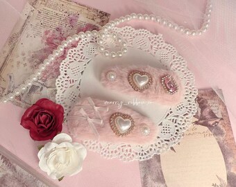 MerryRibbon Handmade Dreamy Chic Hair Clip | Faux Fur with Gems, Pearls & Ribbon, Gift,  Valentine’s Day, Birthday, Romantic Date, Baby Girl