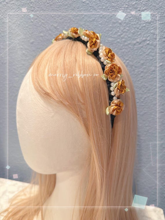 Elegant Floral Pearl Headband SKYE | Hazel Gold Flower Pearl Headband | Affordable Quiet  main image 4