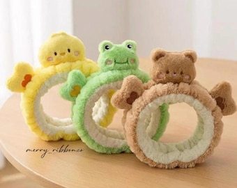 Plush Animal Face Spa Headband | Fluffy Hair Band | Cozy Home Self Care Makeup Headband | Kawaii Animal Lover Gift｜MerryRibbon handmade