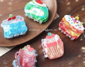 Mini Dessert Claw Clips | Cake Hair Accessory | Kawaii Harajuku Y2K | Acrylic Pastel | Bangs Clips | Half Updo Clips | MerryRibbon Handmade