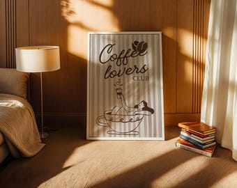 Lámina artística del Club de Amantes del Café: Ilustración de café caprichosa, póster de decoración de cafetería retro