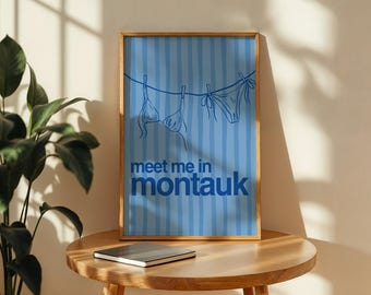 Impresión "Encuéntrame en Montauk": póster de arte mural costero con rayas azules