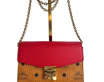 MCM Visetos Millie Leather Chain Crossbody Bag