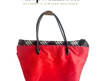 Vintage Burberry Red Tote Bag: Large Travel Bag