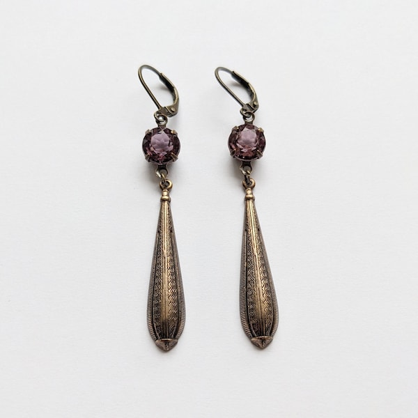 Victorian Inspired Amethyst Vintage Glass Handmade Earrings - Anna goes to the opera