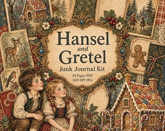 Hansel and Gretel Junk Journal Kit Printable Ephemera Fairy Tale Pages Antique Fussy Cuts Storybook Keepsakes Series